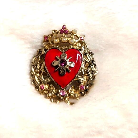 Vtg/Rare 1950s CORO Goldtone, Enamel, Brooche w/ Rhinestone & Seed Pearl Accents - Picture 8 of 13
